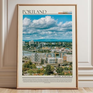 Portland Oregon Cityscape Poster, Modern Minimalist Wall Art Print, Travel Decor , Portland Travel Poster