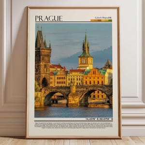Prague Czech Republic Travel Poster Print | Iconic Charles Bridge & Old Town  Art | European Landmark Wall Decor