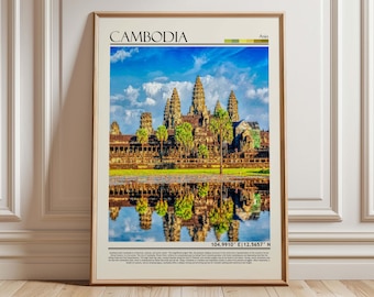 カンボジアの水彩画、アンコールワット寺院、カンボジアの壁画