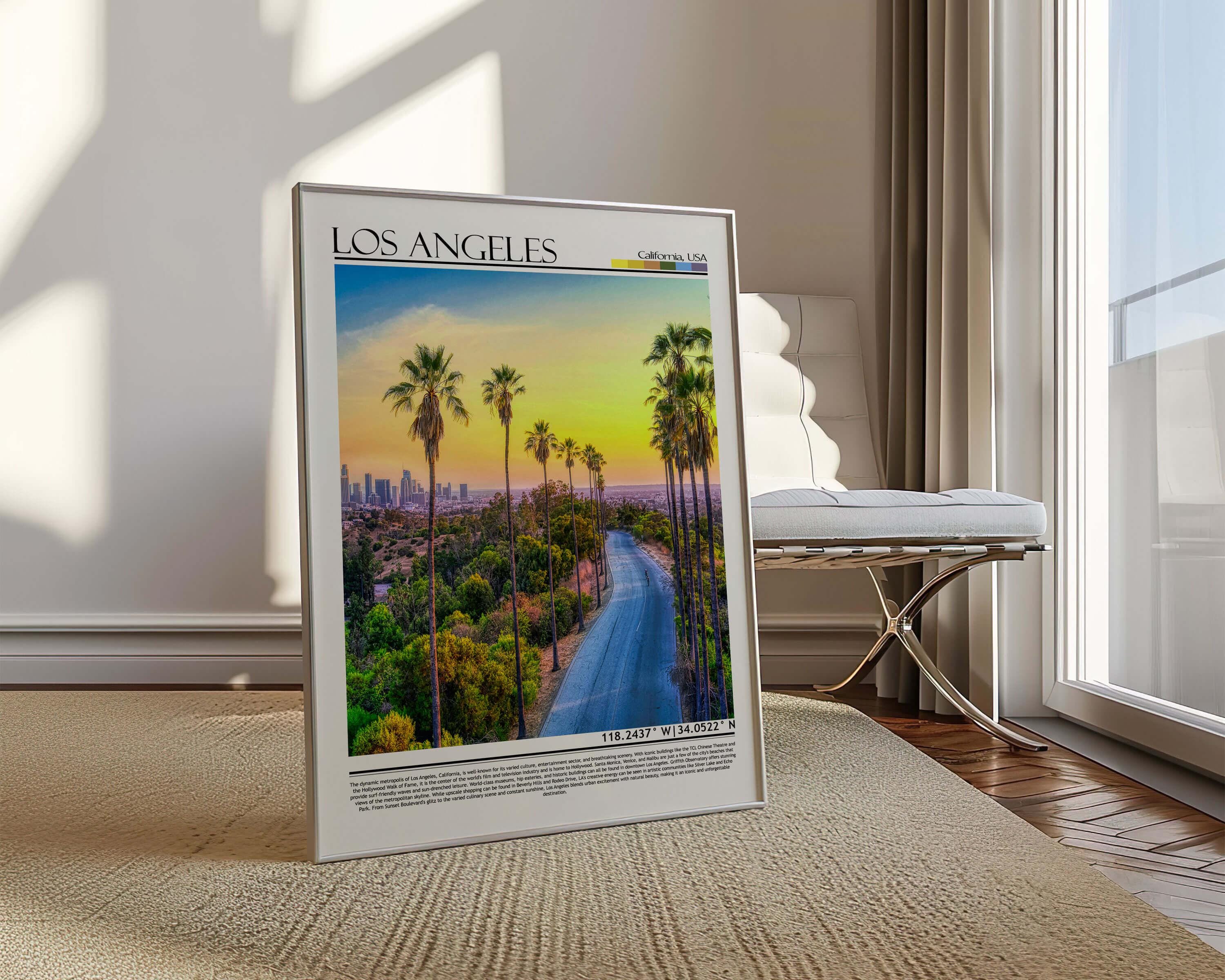 Los Angeles Sunset Print: Palm Tree Skyline Art - California Travel ...