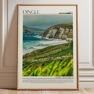 Dingle Ireland Coastal Wall Art, Rugged Cliffs, Green Hills (Digital Download Poster)