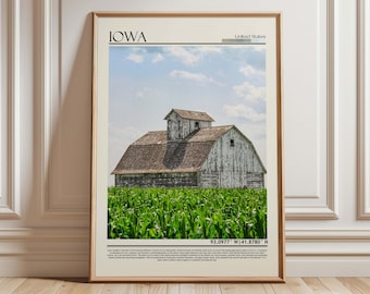 Iowa Farmhouse Travel Poster | Midwest Barn Wall Art | USA Home Decor