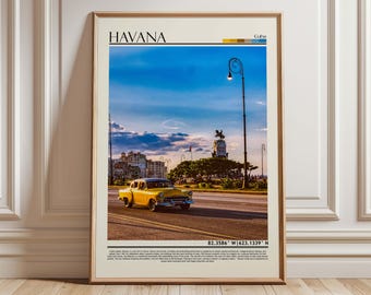 Havana Cuba Wall Art |Cuba Vintage Car Travel Poster | Cuban Cityscape Print | Retro Caribbean Decor | Cuba Gift Idea