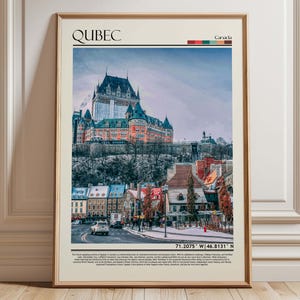 Quebec City Chateau Frontenac Winter Art | Quebec Historic Old Town & Snowy Streets Poster | Canada Travel Print | Canada Home  Decor Print