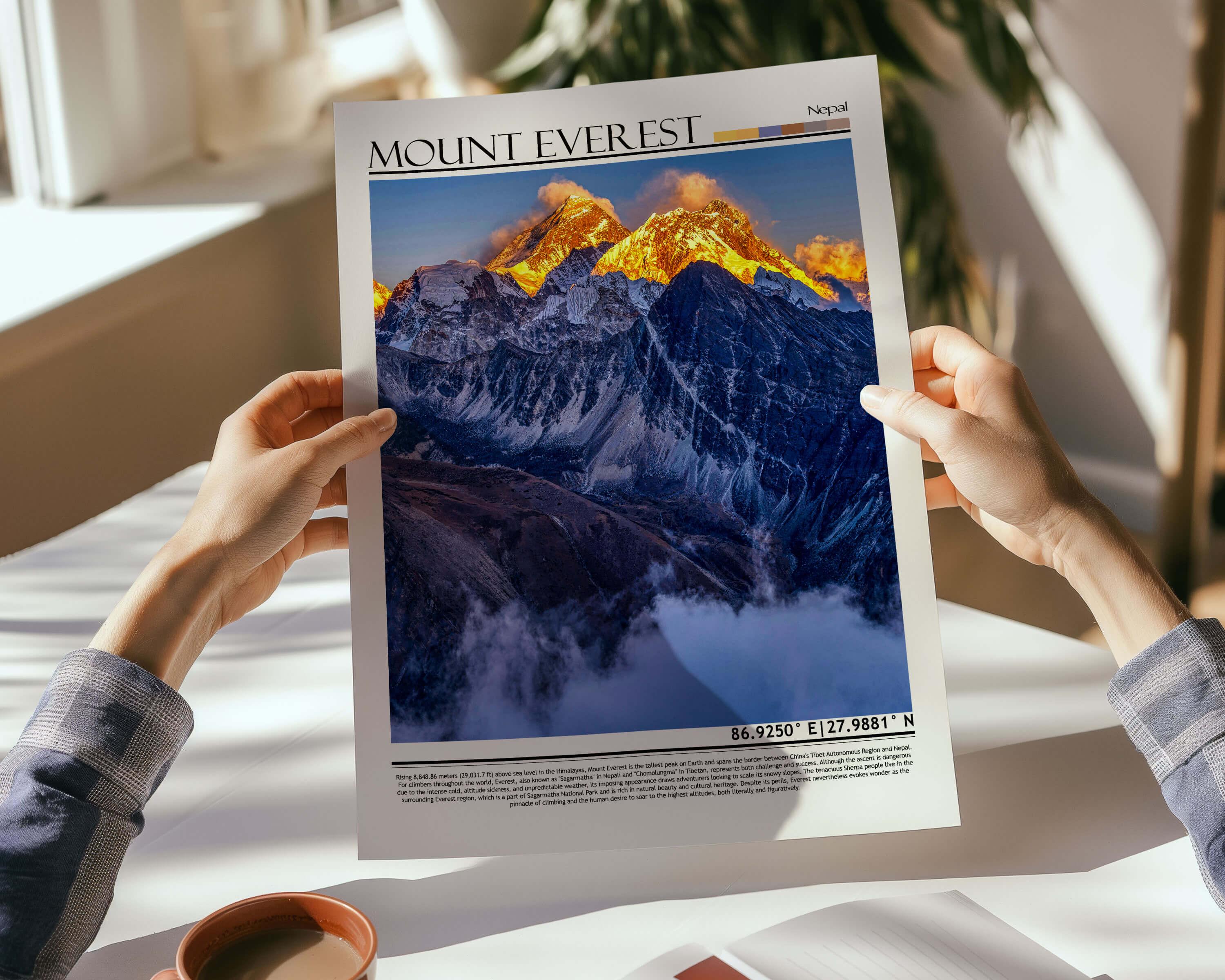 Mount Everest Nepal Summit Art |himalayan Mountain Range Poster