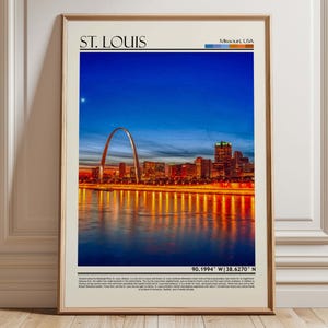 St. Louis Missouri Gateway Arch Wall Art, Missouri City Skyline Night Photography, USA Travel Poster, Modern Home Decor