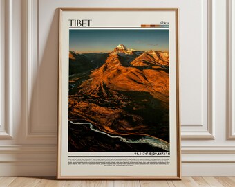 チベットの風景画：中国旅行ポスター、山と川の風景