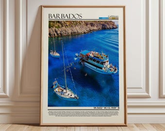 Lámina decorativa de Barbados para pared, fotografía del océano Caribe, póster de viaje a una isla tropical, decoración playera con temática de vida en barco.