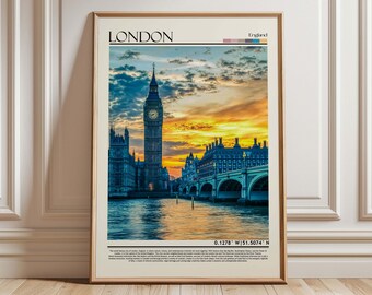 London Wall Art Print, Iconic UK Travel Poster, Thames River Wall Art, England Cityscape Decor, British Landmark Gift, Vibrant Sky Art