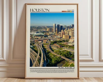 Kunstdruck „Stadtansicht von Houston“: Moderne Stadtlandschaft, Texas-Reiseposter