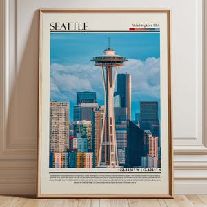 Seattle Space Needle Wall Art Print| Iconic Washington USA Landmark| Washington Cityscape Poster|  USA Modern Home Gift