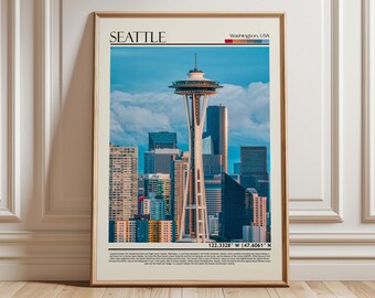 Seattle Space Needle Wall Art Print| Iconic Washington USA Landmark| Washington Cityscape Poster|  USA Modern Home Gift
