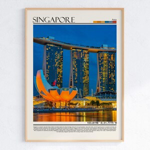 Singapur Marina Bay Sands Wandkunst, Singapur Reisedruck, modernes Stadtbild Plakat, Singapur Plakatdruck