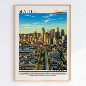 Setattle Skyline Wand Kunst Druck | Washington USA Stadtansicht| Washington Reiseplakat,Seattle Stadtlandschaft Fotografie | Geschenk für Sie/Ihn