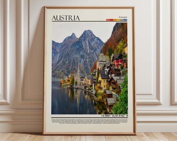 アルチザンハウス ウォールアート C.Jere/GRAVITY Hallstatt Austria Travel Print, Alpine Village Lake Wall Art