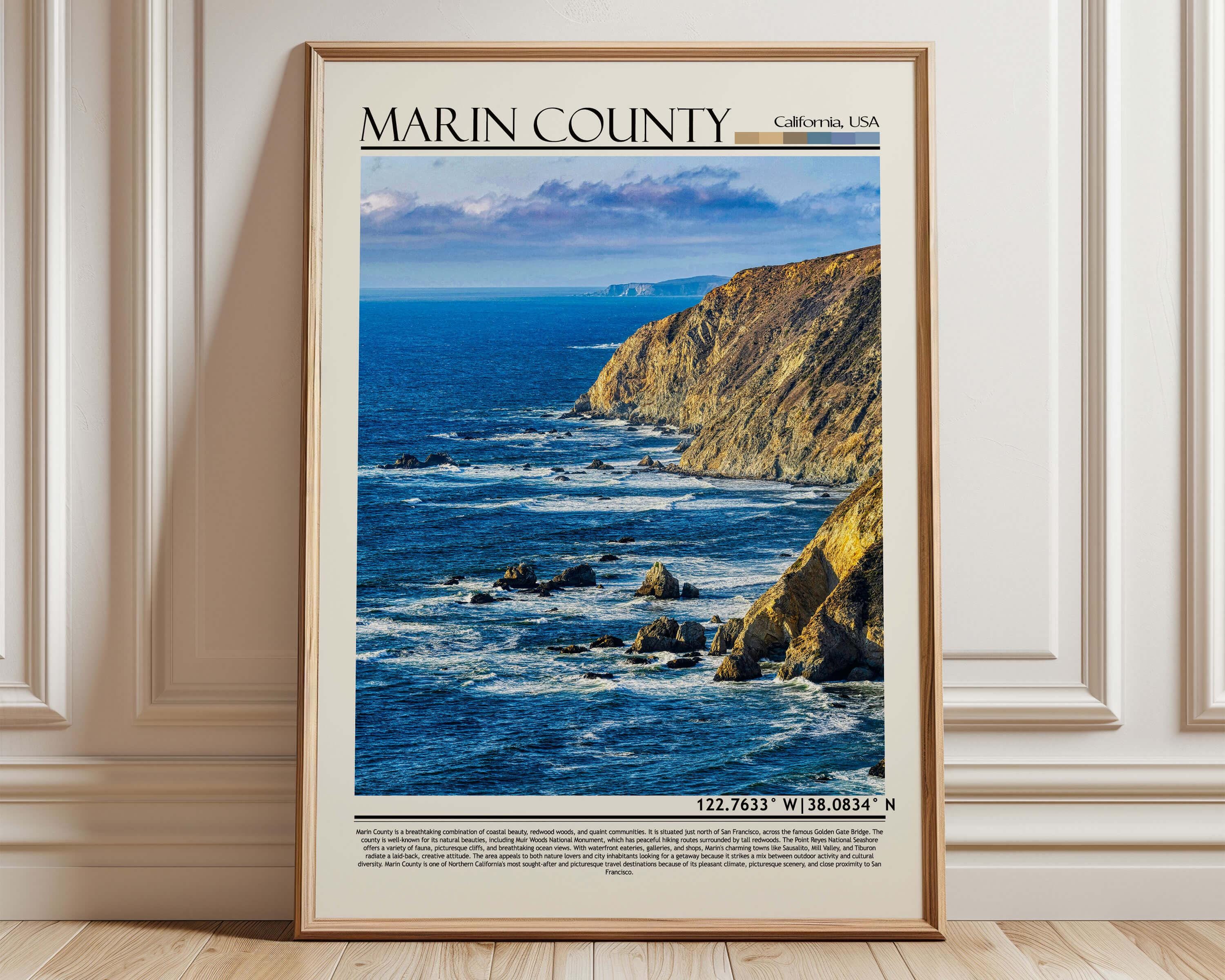 Marin County California Travel Poster | Coastal Cliff Print