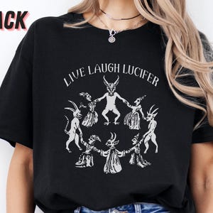 Camiseta Live Laugh Lucifer, camiseta sin mangas satánica, camiseta Witches Sabbath, ropa alternativa, camiseta divertida de brujería para hombres, merchandising gótico