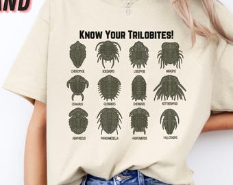 T-shirt Connaissez vos trilobites - T-shirt trilobite, ère cambrienne, chemise préhistorique, chemise précambrienne, t-shirt fossiles, chemise paléontologie