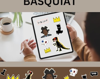 Digital Basquiat Sticker Set, Basquiat Digital Stickers - Set of 7 | Iconic Art Stickers for Digital and Printable Use