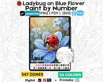Lieveheersbeestje schilderen op nummer | Bloemen dieren kleurplaten (digitale download)