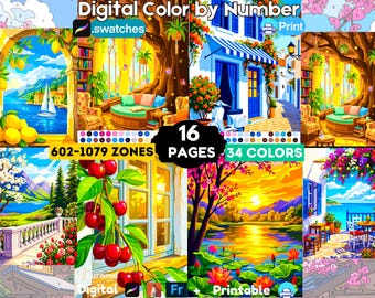 Adult Paint by Numbers Bundle, 34 Color Palette, Digital + Printable (Digital Download)