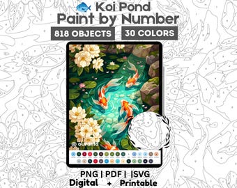 Koivijver verf op nummer – Japanse lotusbloemen digitale kleurplaat (PNG PDF SVG)