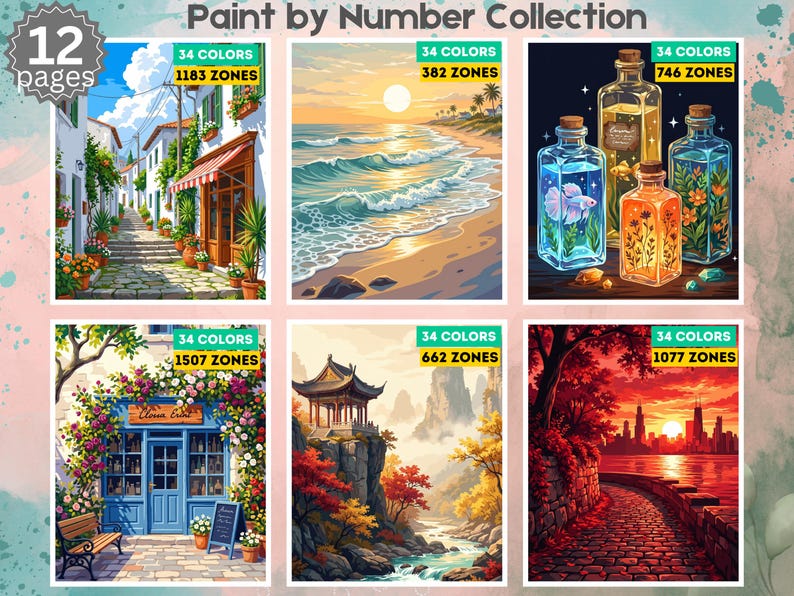 12 Digital Color by Numbers, Procreate Coloring Pages, iPad Coloring PNG, PDF , SVG image 3