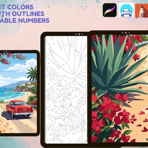 24 páginas para colorear de Procreate, pintura digital por números, dibujos para colorear para adultos en iPad, imprimibles en formato PNG, PDF y SVG. imagen 17