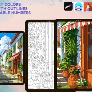 24 páginas para colorear de Procreate, pintura digital por números, dibujos para colorear para adultos en iPad, imprimibles en formato PNG, PDF y SVG. imagen 11