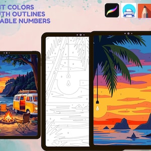 24 páginas para colorear de Procreate, pintura digital por números, dibujos para colorear para adultos en iPad, imprimibles en formato PNG, PDF y SVG. imagen 14