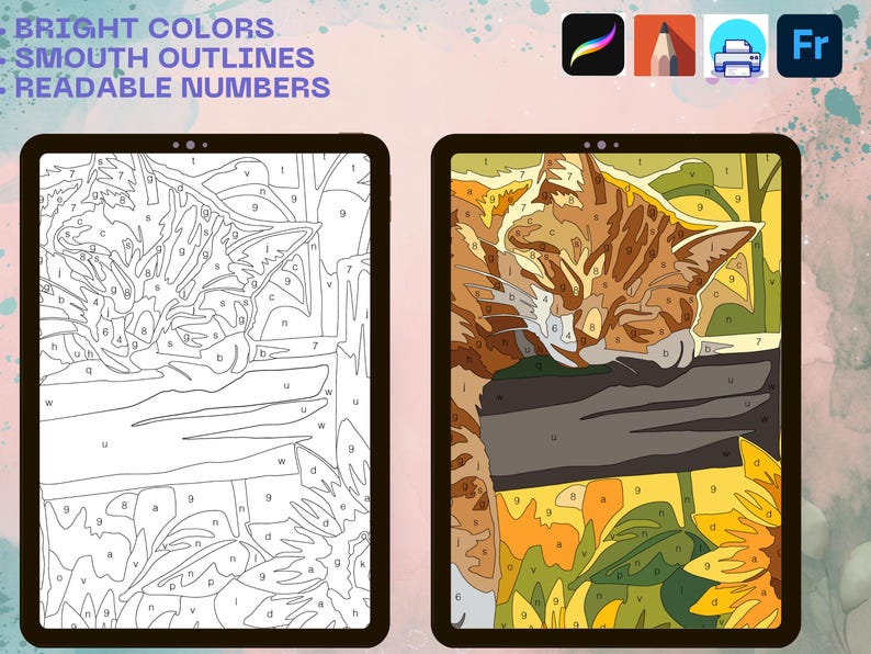 12 Digital Color by Numbers, Procreate Coloring Pages, iPad Coloring PNG, PDF , SVG image 12