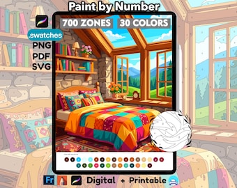 Attic Bedroom Color by Number for Adults | Cottagecore Art (Digital Download)