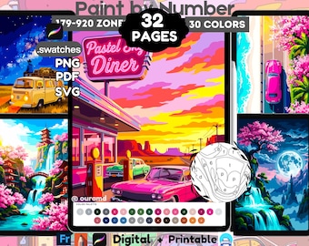 32 Color by Number for Adults Procreate Coloring Pages Coloring Printable Wall Art | PNG PDF SVG