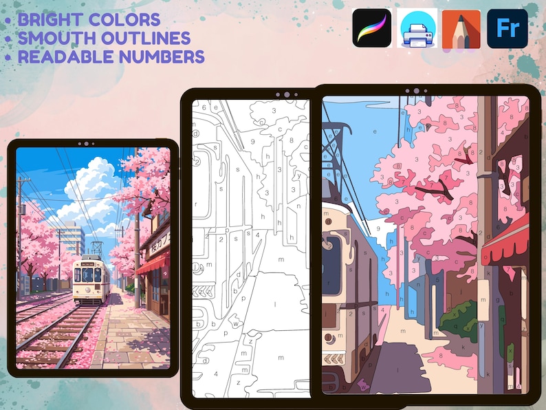 24 páginas para colorear de Procreate, pintura digital por números, dibujos para colorear para adultos en iPad, imprimibles en formato PNG, PDF y SVG. imagen 9