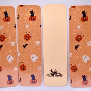 Floral Halloween Bookmark - Cute Halloween Ghosts for kids, fall party favors, or Autumn bookish gift. Double sided bookmark