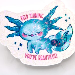 Adolotl holographique kawaii - Sticker dicton - Imperméable et résistant aux intempéries