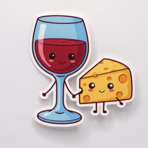 We Go Together Like Cheese and Wine Kawaii Waterproof Sticker