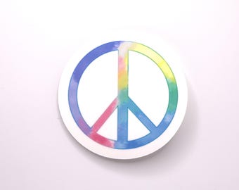 Tie-Dye Peace Sign Sticker - Watercolor Sticker - Waterproof and Weatherproof