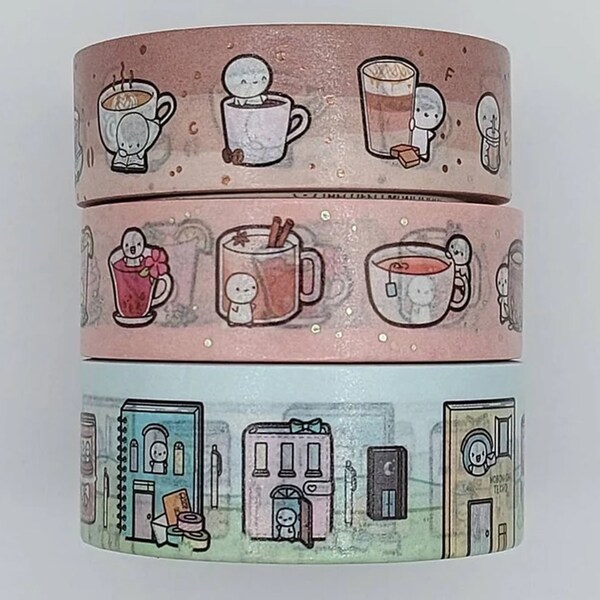 TCMC washi samples 12", The Coffee Monsterz Co., Emoti washi tape samples, Coffee Time washi, Tea Time washi, Planner washi