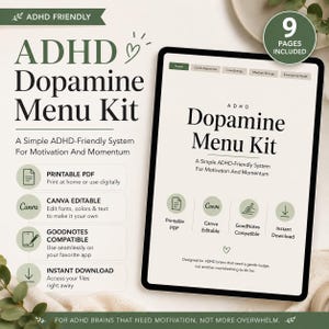 ADHD dopamine menu printable ADHD motivation toolkit executive dysfunction help task paralysis worksheet ADHD self care planner