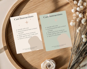 Plantilla de tarjeta con instrucciones de cuidado editables, tarjeta de cuidado de productos para pequeñas empresas, tarjeta de cuidado imprimible, inserto de producto digital, plantilla de tarjeta de 5x7