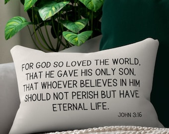 John 3:16 Christian Pillow, Scripture, Christian Gifts, Bible Verse Pillow, home Decor, Wedding Gift, Engagement Present, Housewarming Gift