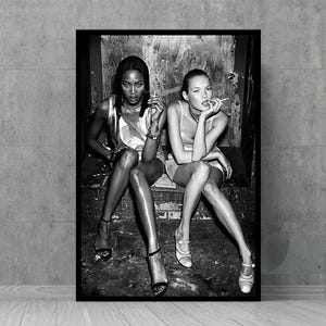 Póster de moda de Naomi Campbell y Kate Moss - Arte mural - Pósters vintage - Decoración de pared retro - Objetos de colección para cinéfilos
