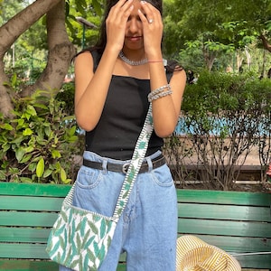 Cotton Sling Bag , Crossbody Bag , Sling Bag , zipper Bag , Money Bag , Hand bag , Boho SLing Bag , Handmade print bag , Small Bag
