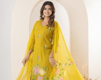 Designer indiano pakistano pronto da indossare Shalwar Kameez Palazzo con abiti Dupatta, Scelta 1, taglia unica
