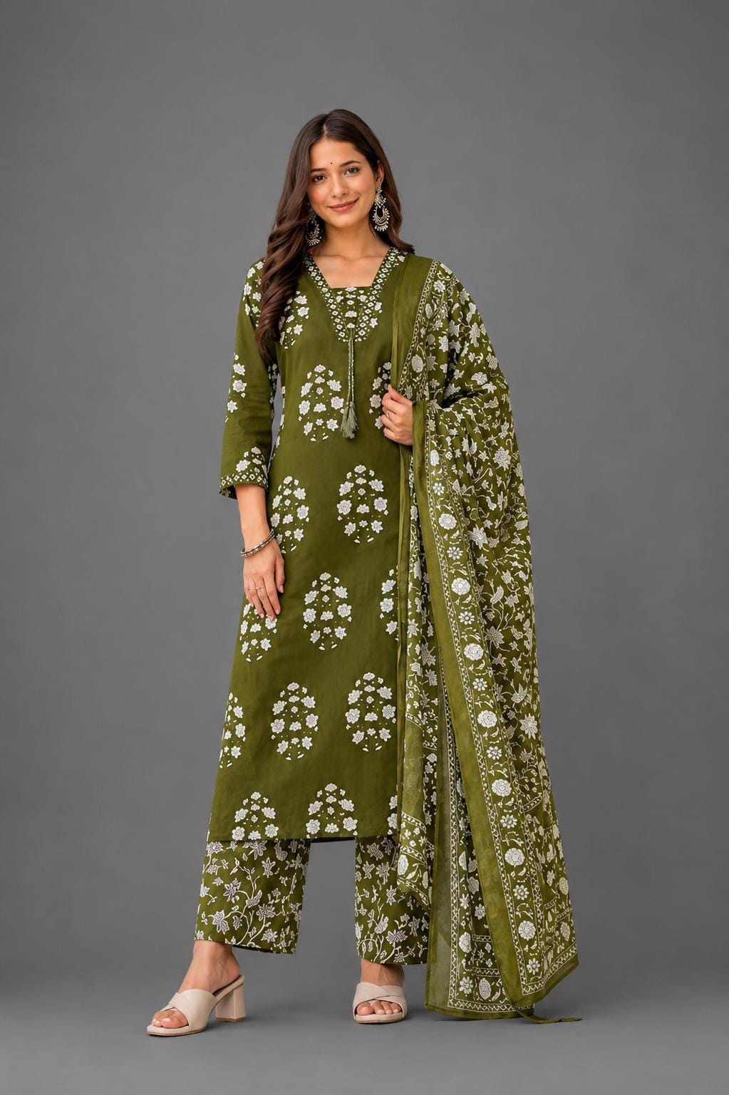 Hand Block Print Kurta Set With Dupatta/stole|indian Salwar Kameez ...