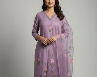 Salwar Kameez Light Purple Set Pakistani suit for Christmas Special Readymade Suit 3pc Designer Straight Kurta Punjabi Dress