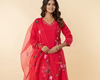 Party Wear Designer Salwar Kameez mit Dupatta Stickerei Arbeit Kurta Palazzo Set 3-teiliges pakistanisches Kleid Bollywood-Kleid