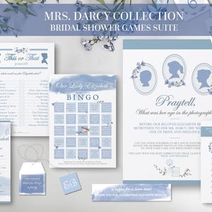 Bridal Shower - Pride & Prejudice Afternoon Tea |  FIVE GAMES Card Suite - Mrs. Darcy Collection - Digital Print at Home (Personalizable)