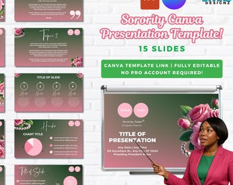 Sorority Präsentationsvorlage: 15 Folien, Canva & Power Point Kompatibel